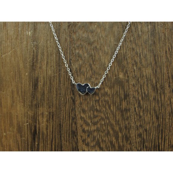 16 Inch Sterling Silver Tiny Two Hearts Necklace - Picture 1 of 6
